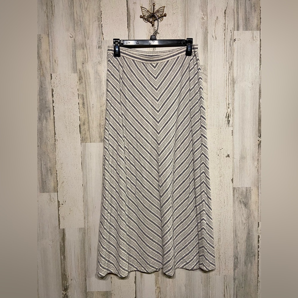 For Cynthia White Blue Striped Linen Blend Midi Skirt Medium